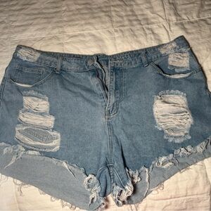 SHEIN Light Blue Distressed Jean Shorts